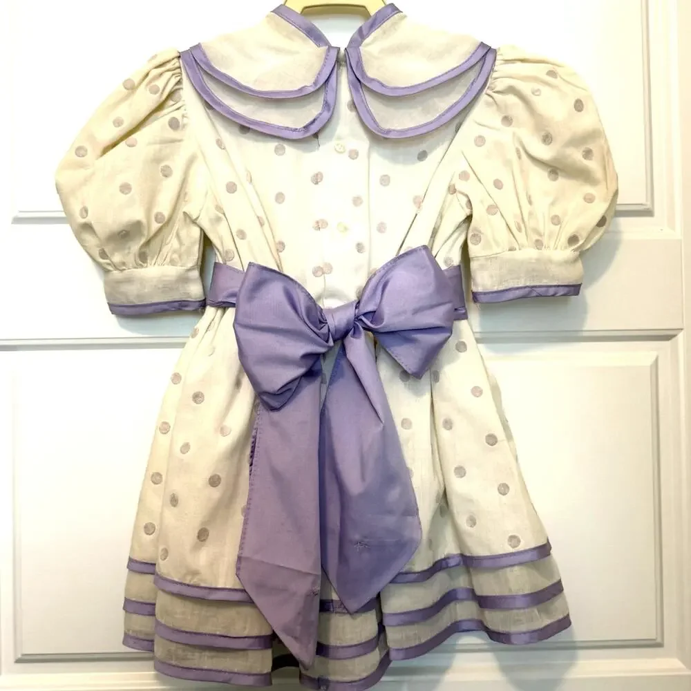 Vintage Nana's Pet Dress White Purple Polkadot 2T 3T